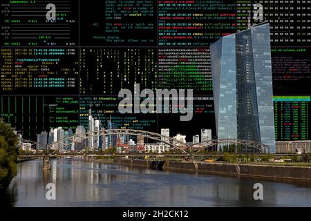 Symbolbild Cybe-Angriff, Computerkriminalität, Cyberkriminalität, Computerhacker greifen die IT-Infrastruktur einer Stadt, Frankfurt am Main, an Stockfoto