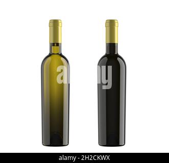 Sammelflaschen aus Rot- und Weißwein, konische 500ml bordoleseflasche, isoliert auf weißem Hintergrund, für die Herstellung von Verpackungsabdruck und Mockup, 3d-Rendering. Stockfoto