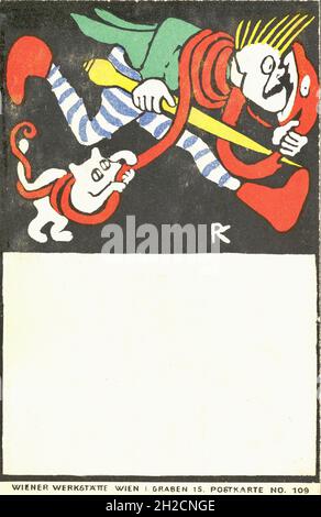 Rudolf Kalvach Kunstwerk - Wiener Werkstätte Vintage Illustration mit Kopierraum Stockfoto