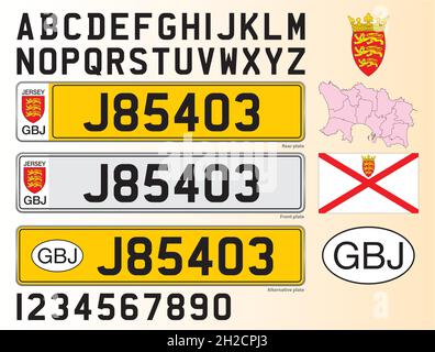 Bailiwick von Jersey Nummernschild Auto Muster, Europa, Kanalinsel, Vektor-Illustration Stock Vektor