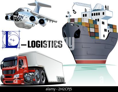 Vektor-Set von Cartoon-Transport. Verfügbares EPS-10-Vektorformat, das durch Gruppen und Ebenen sparsam dargestellt wird, für eine einfache Bearbeitung Stock Vektor
