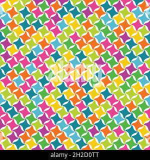 Geometrische Komposition aus mehrfarbigen wellenförmigen Quadraten. Acht Farben + Hintergrund können Sie ändern. Nahtlos wiederholtes Muster. Vektorgrafik. Stock Vektor