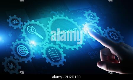 Assessment-Analyse Business-Analytics-Evaluation misst Technologiekonzept. Stockfoto