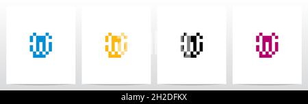 Pixel Quadrat Rechteck Buchstabe Logo Design W Stock Vektor