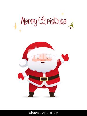 Frohe Weihnachtskarte mit dem Weihnachtsmann in einem roten Camisole und einem Hut. Vektor-isolierte Illustration auf weißem Hintergrund Stock Vektor