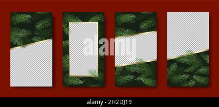 Weihnachts- und Neujahrsgrüßkarten oder -Poster. Pine Branches Hintergrund mit Copy Space oder Picture Places. Winterurlaub Sozial Stock Vektor