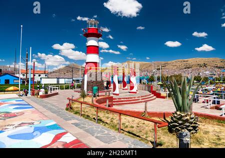 Leuchtturm am Titicacasee in Puno, Peru Stockfoto