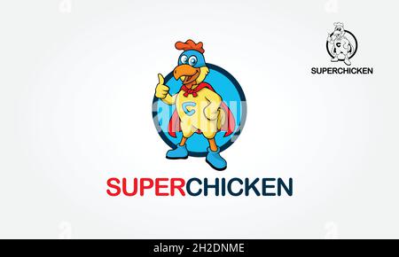 Super Chicken Logo Cartoon Charakter. Vektordarstellung mit einfachen Verläufen, Vektorlogo-Darstellung. Stock Vektor