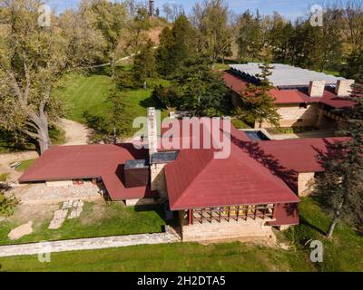 Foto von Frank Lloyd Wrights Taliesin School. Iowa County, in der Nähe von Spring Green, Wisconsin, USA. Stockfoto