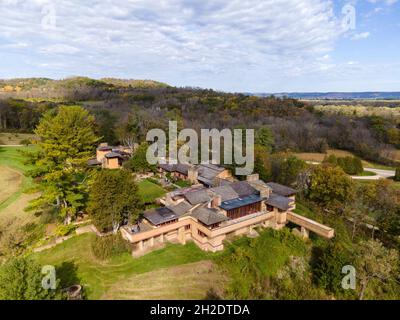 Foto von Frank Lloyd Wrights Taliesin. Iowa County, in der Nähe von Spring Green, Wisconsin, USA. Stockfoto