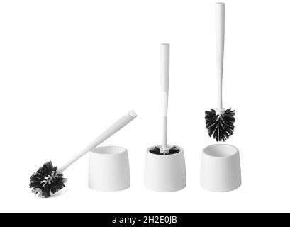 Weiße Toilettenbürste. Toilettenhygiene. Reinigungswerkzeug. Isoliert auf weißem Hintergrund. Stockfoto