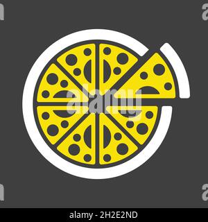 Pizza-Vektor-Glyphen-Symbol auf dunklem Hintergrund. Schild für Fast Food. Graph Symbol für Kochen Website und Apps Design, Logo, App, UI Stock Vektor