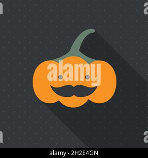 Minimaler Halloween-Hintergrund. Kürbis mit Schnurrbart. Vektorgrafik, flaches Design Stock Vektor