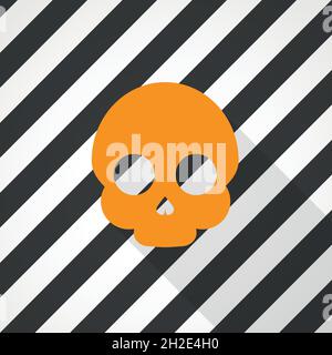 Minimaler Halloween-Hintergrund. Schädel mit langem Schatten. Gestreifter Hintergrund. Vektorgrafik, flaches Design Stock Vektor