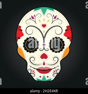 Farbenfrohes Totenkopf-Symbol. Tag der Toten. Halloween. Vektorgrafik, flaches Design Stock Vektor