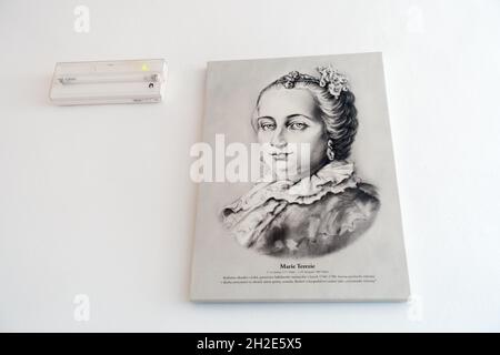 Porträt von Maria Theresia (1717-1780) Königin von Ungarn und Böhmen, Heilige Römische Kaiserin auf tschechischer Schulmauer Stockfoto