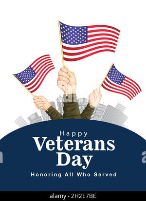 Happy Veterans Tag USA. Hände halten mit amerikanischer Flagge. vektor-Illustration Design Stock Vektor