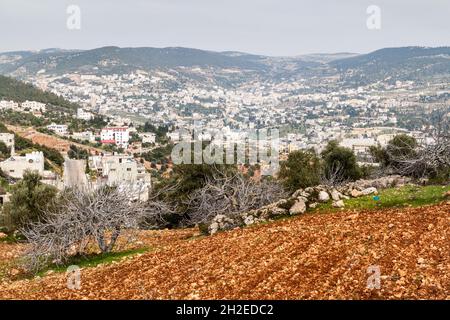 Luftaufnahme der Stadt Ajloun, Jordanien Stockfoto