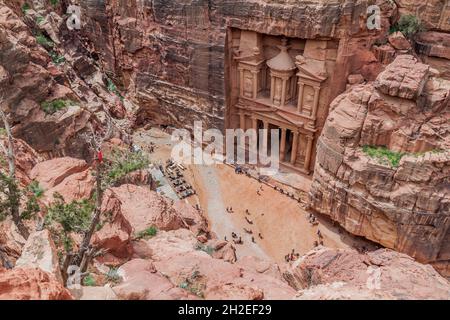 Al Khazneh Tempel das Schatzamt in der antiken Stadt Petra, Jordanien Stockfoto