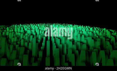 Abstrakte bunte Verlaufsanimation auf einem schwarzen Hintergrund. Bewegung von grünen geometrischen Mustern, die wie eine Welle fließen Stockfoto