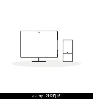 Desktop-Computer-Symbol. Schwarzer Umriss. Vektorgrafik, flaches Design Stock Vektor