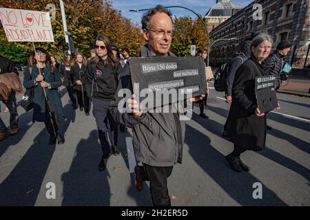 Malieveld. Lange Vijverberg. Repräsentantenhaus. Hofvijver. Donnerstag, 14. Oktober 2021. Am vierten Tag der Klimaaktivitäten, Extinction Reb Stockfoto