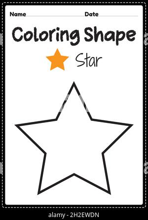 Star Coloring Seite für Vorschule, Kindergarten & Montessori Kinder, um visuelle Kunst Zeichnung und Färbung Aktivitäten zu üben, um Kreativität zu entwickeln Stock Vektor