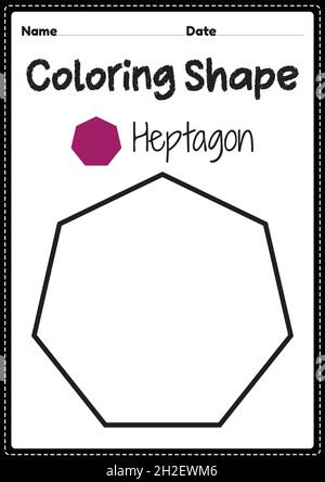 Heptagon Malvorlagen für Vorschule, Kindergarten & Montessori Kinder, um visuelle Kunst Zeichnung und Färbung Aktivitäten zu üben, Kreativität zu entwickeln, FOC Stock Vektor