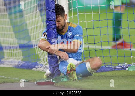 Napoli, Italien. Oktober 2021. Dries Mertens von SSC Napoli dejection während des Europa League 2021/2022 Gruppe C Fußballspiels zwischen SSC Napoli und Legia Warszawa im Diego Armando Maradona Stadion in Napoli (Italien), 21. Oktober 2021. Foto Cesare Purini/Insidefoto Kredit: Insidefoto srl/Alamy Live News Stockfoto