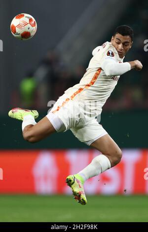 Moskau. MOSKAU, - 21. OKTOBER: Der Stürmer Mostafa Mohamed vom FC Galatasaray im Einsatz während des UEFA Europa League Group Stagematches FC Lokomotiv gegen FC Galatasaray im Lokomotiv Stadium in Moskau. MOSKAU, - 21. OKTOBER: (Foto von Anatoliy Medved) Stockfoto