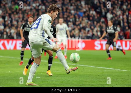 Kopenhagen, Dänemark. Oktober 2021. Jonas Wind (23) vom FC Kopenhagen während des UEFA Europa Conference League-Spiels zwischen dem FC Kopenhagen und dem PAOK FC im Park in Kopenhagen. (Foto: Gonzales Photo/Alamy Live News Stockfoto