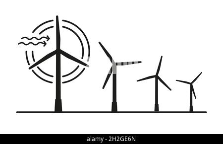 Windkraftanlage. Silhouetten von Windgeneratoren. Stock Vektor