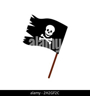 Piratenflagge. Schwarze Flagge mit Totenkopf. Vektorobjekt isoliert Stock Vektor