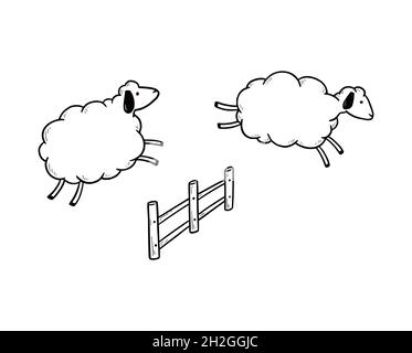 Hand gezeichnet niedlichen Sprung Schafe. Doodle-Skizzenstil. Konzept der Schlafzeit, Schlaflosigkeit. Isolierte Vektordarstellung. Stock Vektor