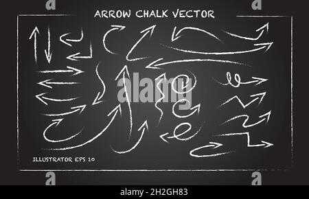 Pfeile und handgezeichnete Formen Vektorgrafik. Pfeil kritzelt, Kreide auf Tafel. Stock Vektor