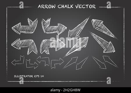 Pfeile und handgezeichnete Formen Vektorvorlage. Skizzenpfeil nach oben, Richtungszeichnung, Skizzieren verschiedener Illustrationen auf Tafel. Stock Vektor