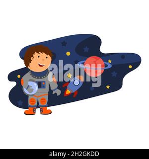 Illustration eines Astronauten im Weltraum, Vektor isoliert auf weißem Hintergrund. Stock Vektor
