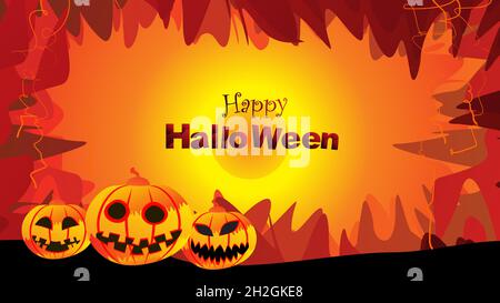 Happy Halloween Poster. Halloween-Karte mit Kürbissen. Vektorgrafik. Alles in einer einzigen Schicht. Elemente für das Design. Stock Vektor