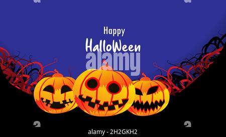 Happy Halloween Poster. Halloween-Karte mit Kürbissen. Vektorgrafik. Alles in einer einzigen Schicht. Elemente für das Design. Stock Vektor