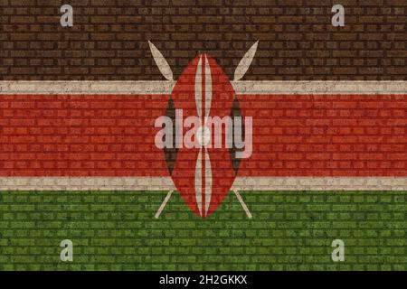 3D Flagge Kenias auf einem alten Backsteinmauer Hintergrund. Stockfoto