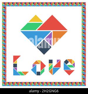 Tangram Gehirn Spiel HERZ flach UI Farbe Happy Valentines Day Vektor Illustration Stock Vektor