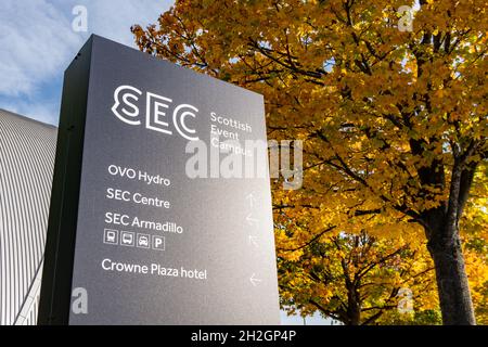 SEC Scottish Event Campus Schild, Glasgow, Schottland, Großbritannien Stockfoto