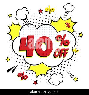 Comic Lettering 40 aus DEM VERKAUF in der Sprechblase Comic-Stil flaches Design. Stock Vektor