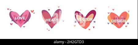 Kreatives Icon-Set mit roten Herzen. Vorlage für das Symbol des Valentinstags. Flaches Design. Liebe Grußkarte. Designstil. Stock Vektor