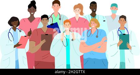 Verschiedene Gruppe von Ärzten. Freundliches medizinisches Personal Stock Vektor