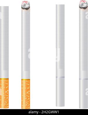 Realistisches Design von zwei verschiedenen Zigaretten. Brennen und kein Brennen 3D Design Stil Vektor-Illustration Stock Vektor