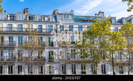 Paris, wunderschöne Gebäude, Boulevard Beaumarchais, im 11e-Viertel Stockfoto