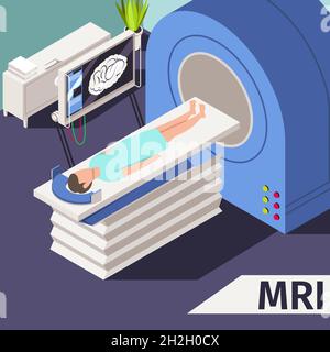 Medizinkonzept MRI-Scan und Diagnostik Patient liegend Scanner-Maschine im Krankenhaus. Stock Vektor