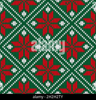 Winter Pullover nahtlose norwegen grün rot weiß Muster Vektor Illustration Stock Vektor