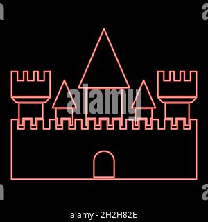 Neon Burg rot Farbe Vektor Illustration flachen Stil Licht Bild Stock Vektor